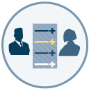 MYS-Service-and-Offering-icons_09 Icon of two shapes of a man and a woman and a planning sheet